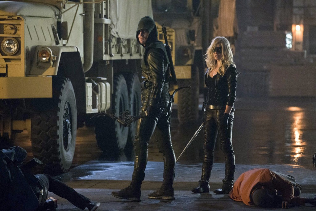 Those-without-leather-need-not-apply.-Ollie-Stephen-Amell-and-Black-Canary-Cathy-Loitz-kick-butt-in-Crucible